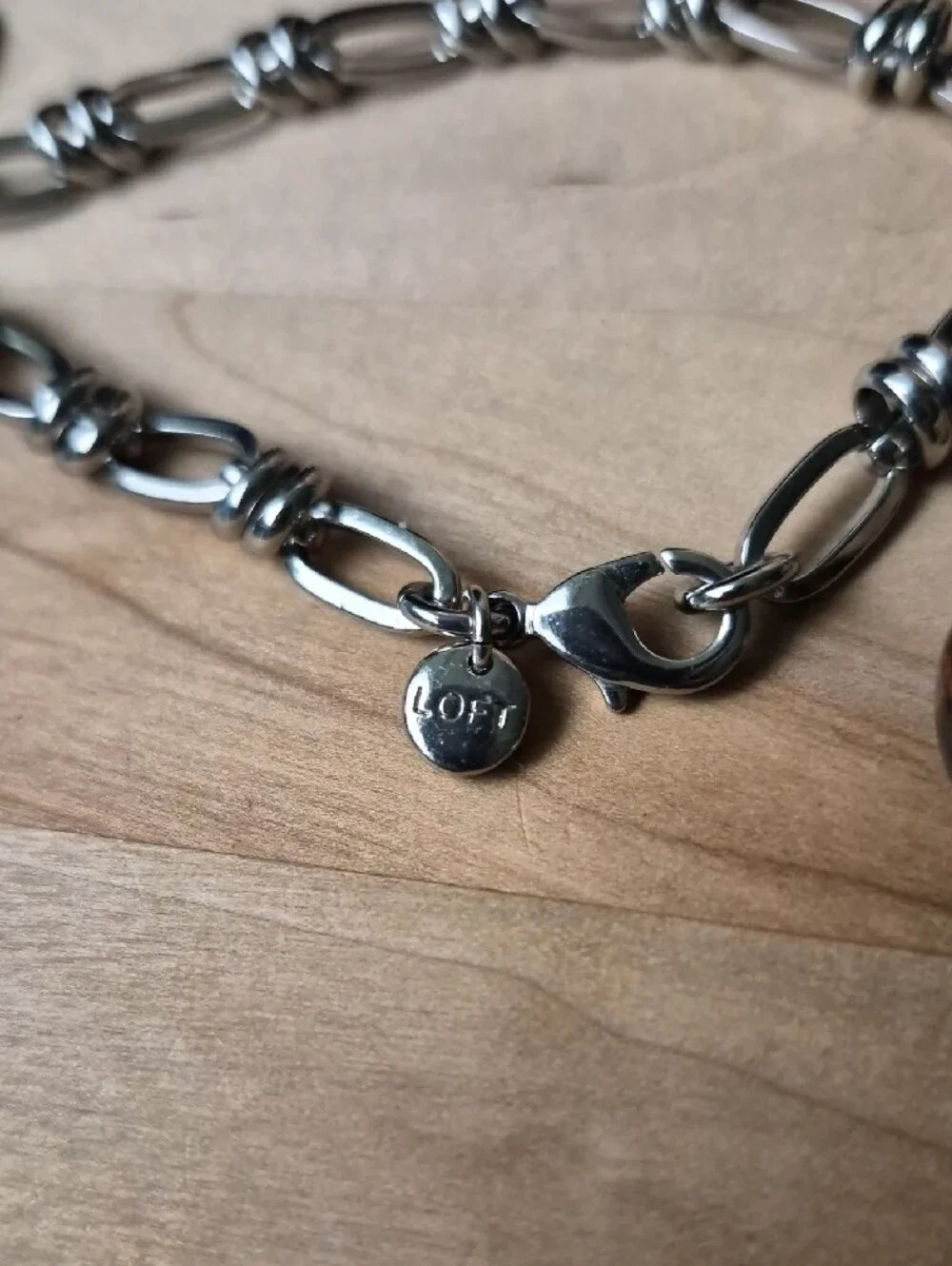 Silver Chain Necklace with Oval Sandstone Pendant - Tan